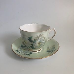 Colclough England Green Flower Tea Cup Saucer